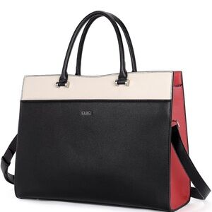 BNWT CLUCI Women Briefcase Leather Laptop Bag for Women 15.6” black, red & white